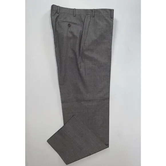 Canali 1934 Italy Flat Front Wool Dress Pants. Gray/Brown Micro Check. 34X32 EUC